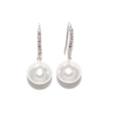 South Sea Pearl & Diamond Hook Joy Earrings 11 MM AAA
