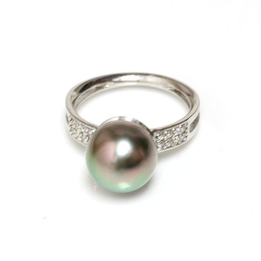 Tahitian Pearl & Diamond Sincere Ring 10 - 11 MM Peacock AAA