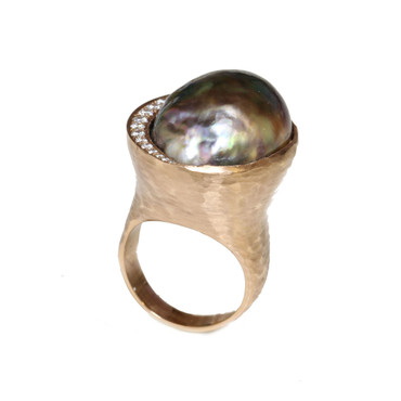 Tahitian Pearl & Diamond  Ring 22.5 x 17mm Peacock