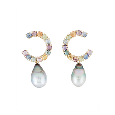 Crescent Sapphire Pearl Earrings
