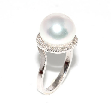 South Sea Pearl & Diamond Halo Ring 11 - 12 mm AAA