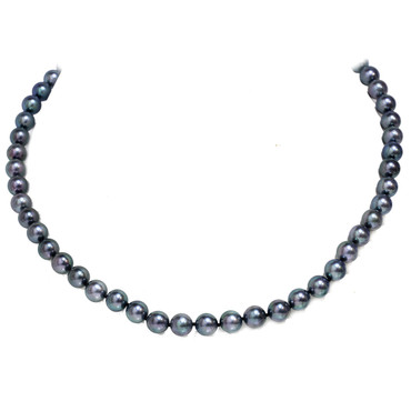 Akoya Pearl Necklace 9 - 7 MM AAA very dark gray peacock - Seven