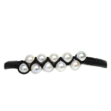 Akoya Pearl Macrame Bracelet  AAA- Silver