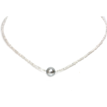 Tahitian Pearl Diamond Solitaire  Necklace 11 MM AAA