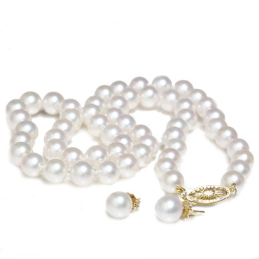 Akoya Pearl Necklace Earrings Set 7 - 7.5 MM AAA