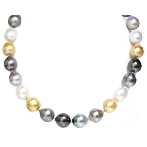 Tahitian & South Sea Pearl Necklace 15 - 13 mm AAA- Multicolor