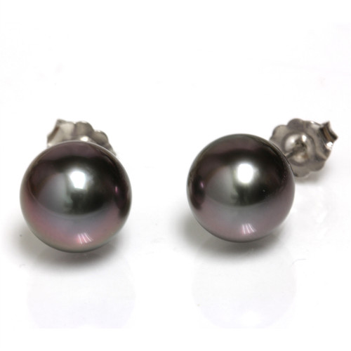 Tahitian Pearl Stud Earrings 9 MM Black Wine AAA Flawless 2