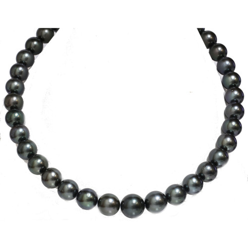Tahitian Pearl Necklace 15 - 12 mm AAA- Black Green