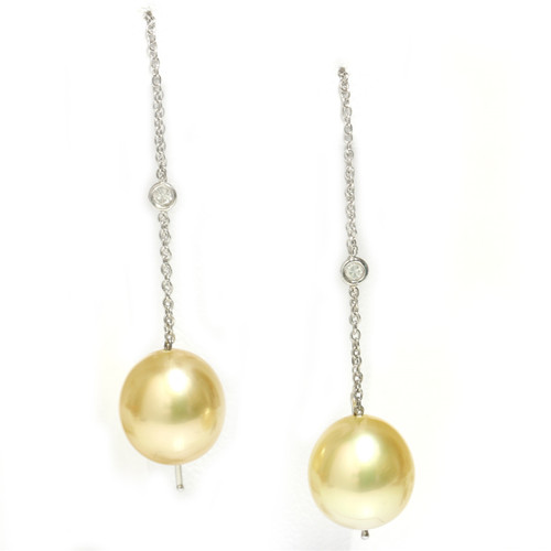 South Sea Pearl Diamond Threader Earrings 11 MM AAA Flawless