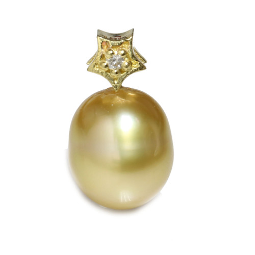 Diamond South Sea Pearl Classic Pendant 10mm Golden AAA