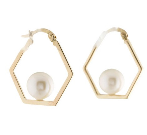 Japanese Akoya Pearl Octagonal Hoop Earrings