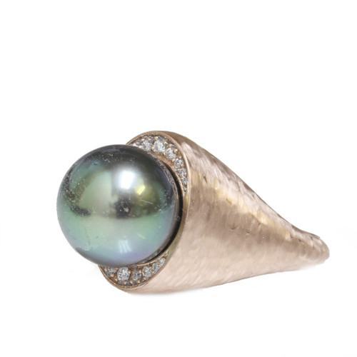 Handmade Tahitian Pearl & Diamond  Ring