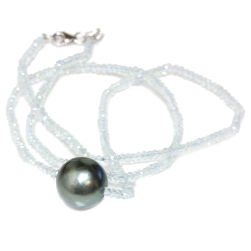 Tahitian Pearl Aquamarine Solitaire Necklace