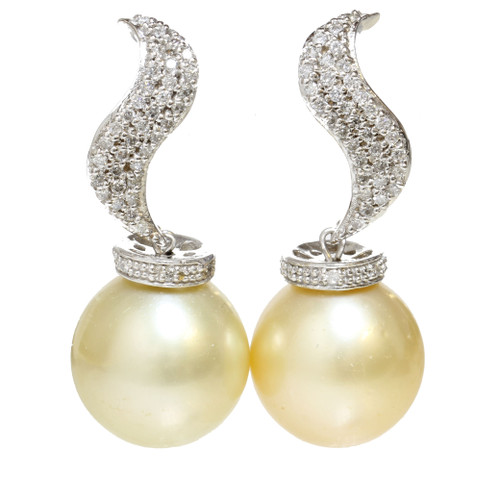 South Sea Pearl Diamond Jasmine Earrings 14 MM  AAA