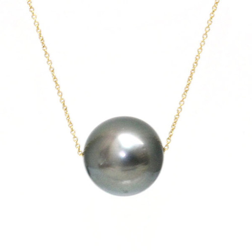 Tahitian Pearl Solitaire Necklace with Adjustable 16"–18" 14K Gold Chain