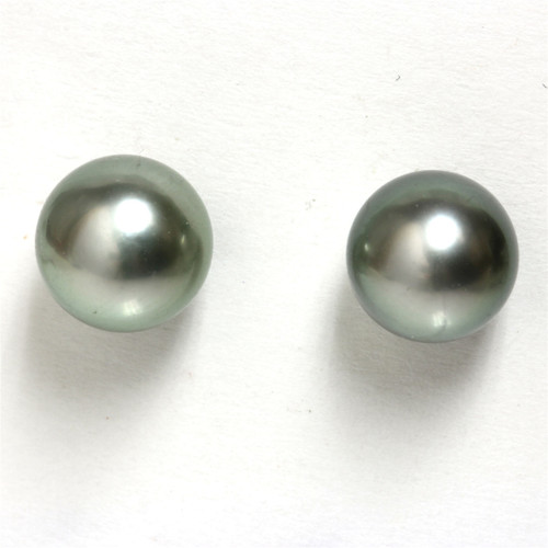 Tahitian Pearl Stud Earrings 9 MM Pistachio AAA Flawless 1