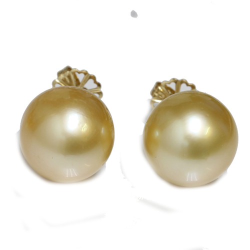 South Sea Pearl Stud Earrings 15 MM Light Golden AAA-