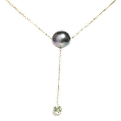 Tahitian Pearl Green Sapphire Solitaire Necklace