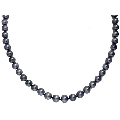 Akoya Pearl Necklace 9 - 7 MM AAA very dark gray peacock - Seven