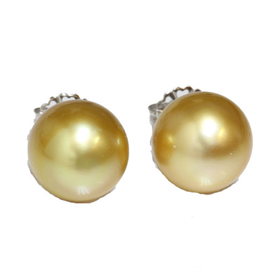 Aaa 16mm Natural Australian South Sea Golden Shell Pearl Earrings 14k Gold+box 