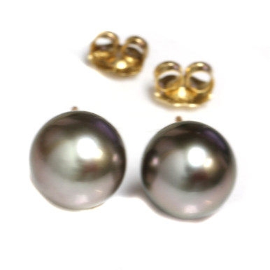 Tahitian south sea Pearl Stud Earrings 9MM gray aubergine - seven