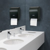 Commercial restroom featuring a Mayfair wall-mounted manual paper towel dispenser providing reliable towel dispensing in high-traffic facilities