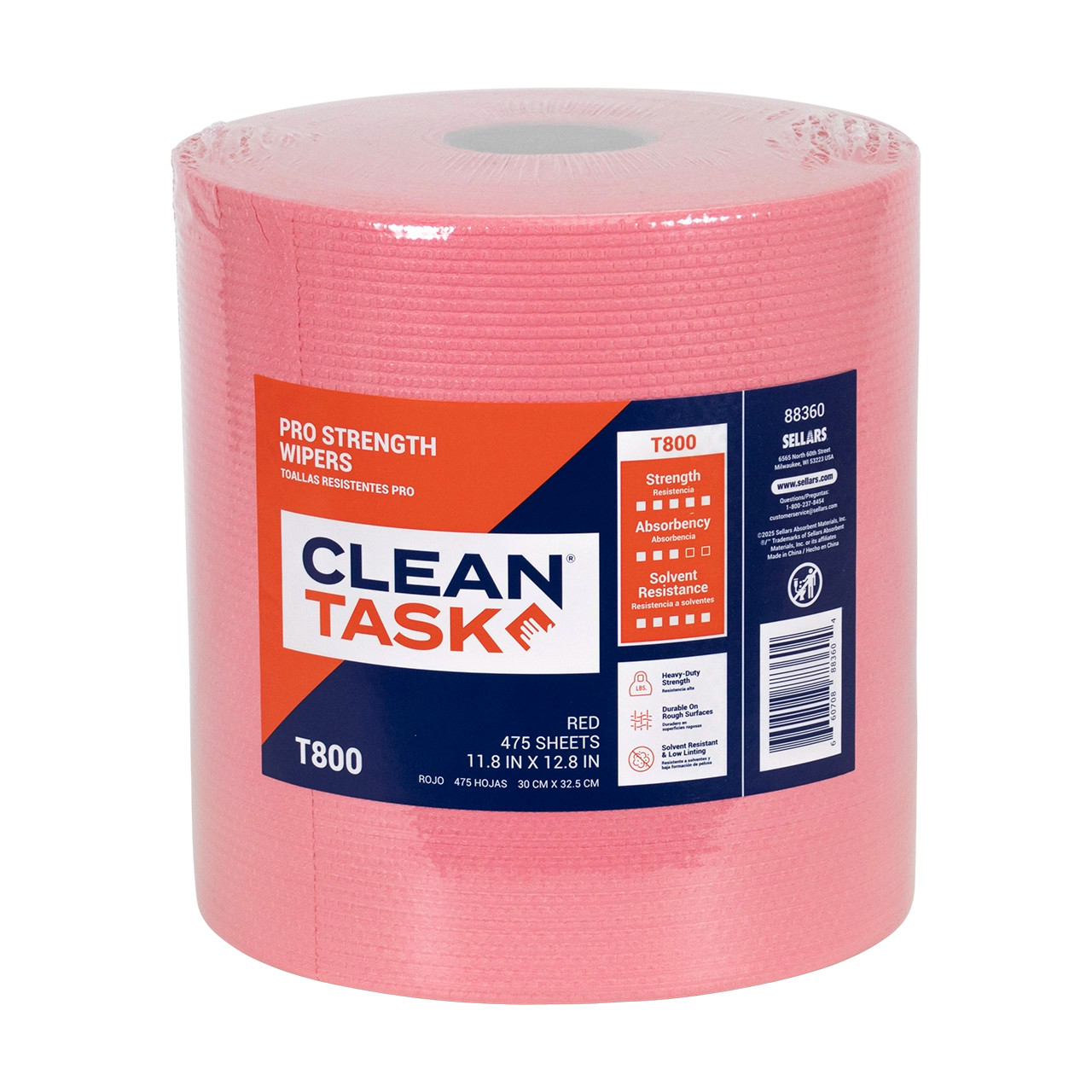 Pro-Strength Wipers T800 - Jumbo Roll, Red, 475 Sheets - Sellars