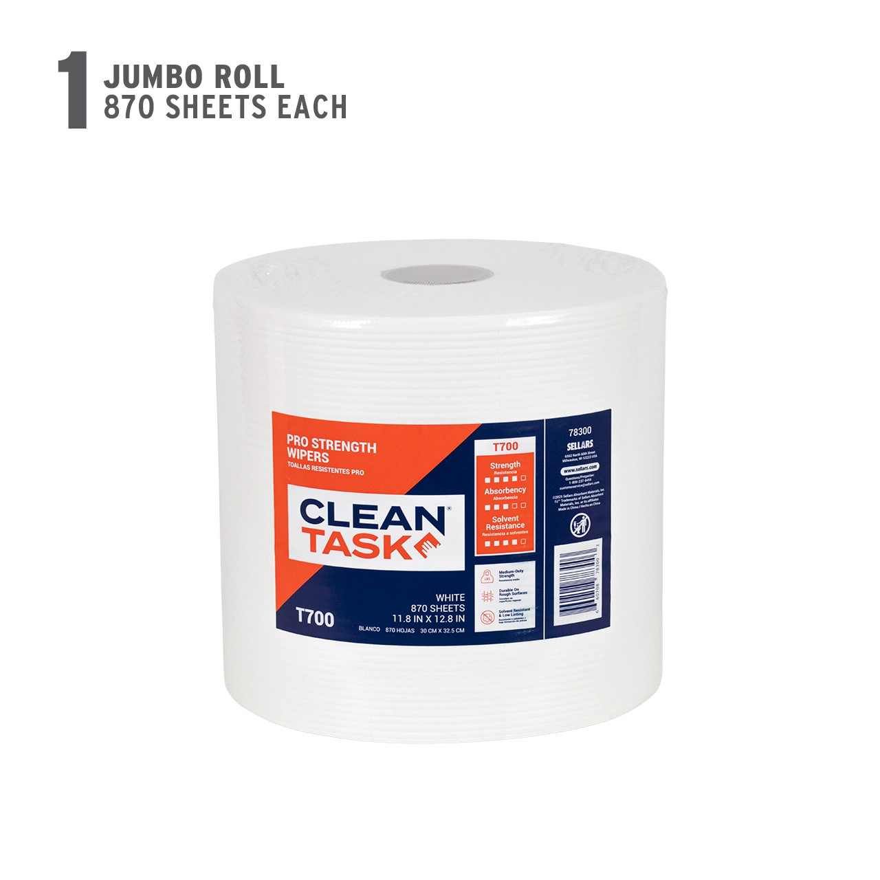 WATERWEAVE T700 Wipers - Jumbo Roll, White, 870 Sheets - Sellars