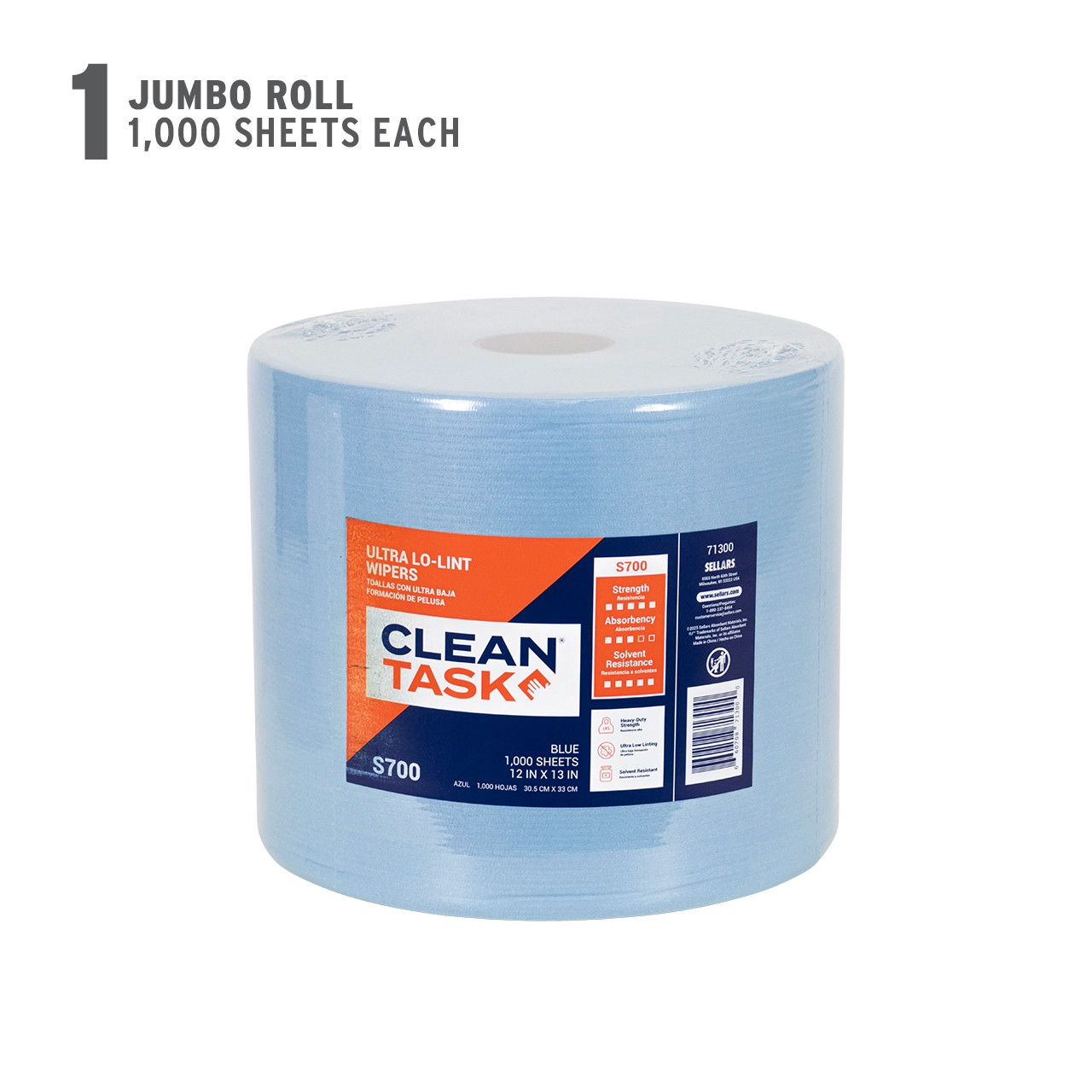 SPUNLACE S700 Wipers - Jumbo Roll, Blue, 1,000 Sheets - Sellars