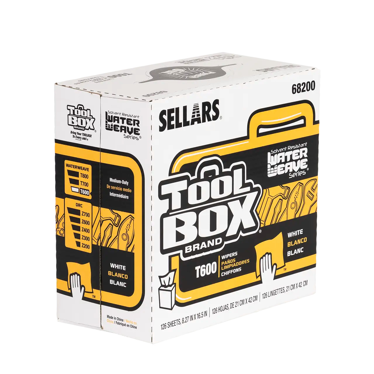 WATERWEAVE T600 Wipers - Pop-Up Box, White, 126 Sheets - Sellars