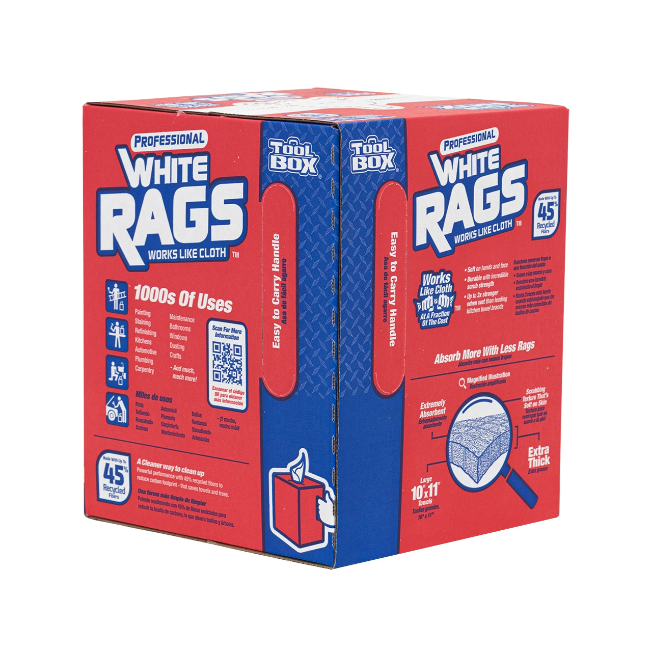 TOOLBOX® White Rags - Box (200 Sheets) | Versatile and Durable