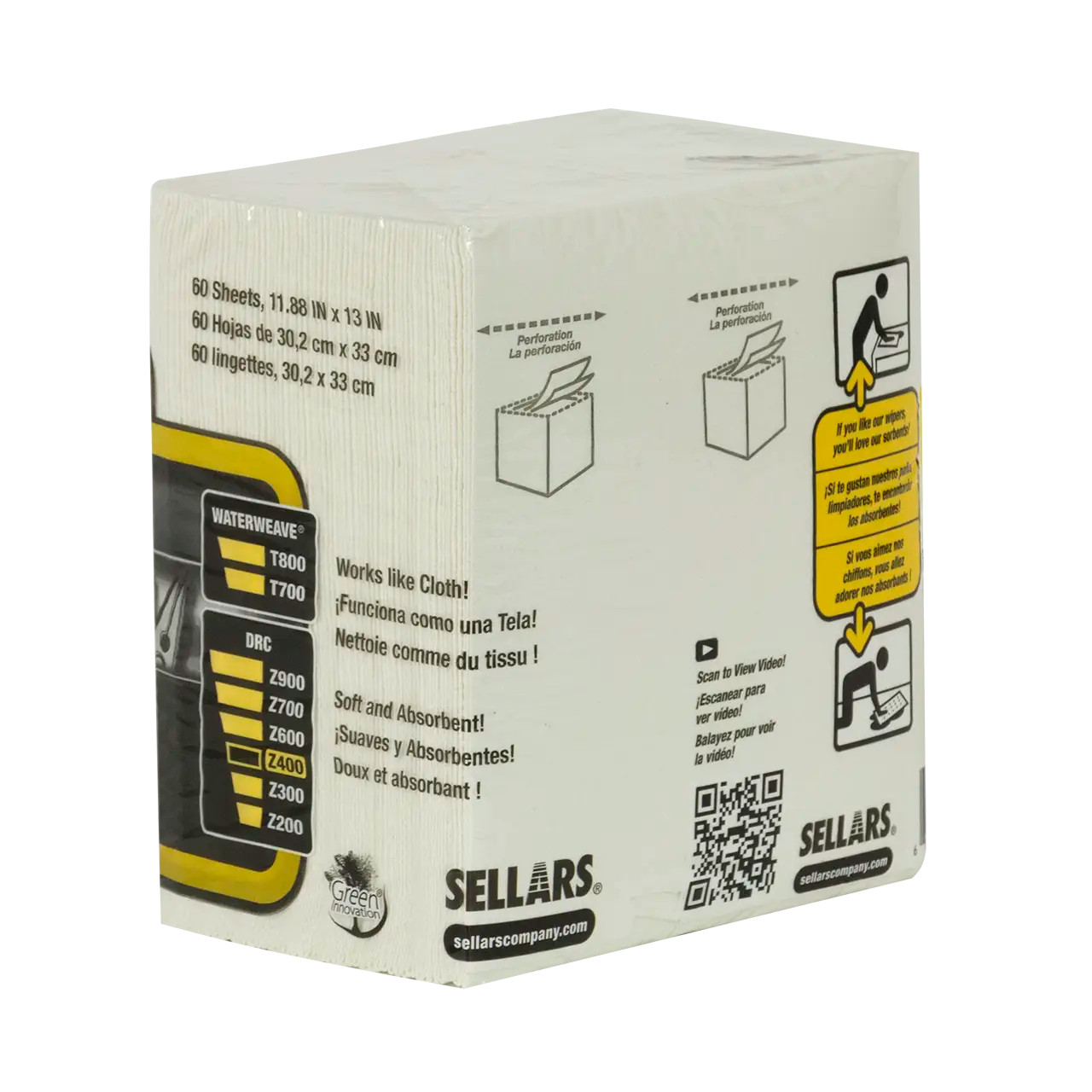 すいとう Z400 Wipers - Quarterfold, White, 60 Sheets - Sellars
