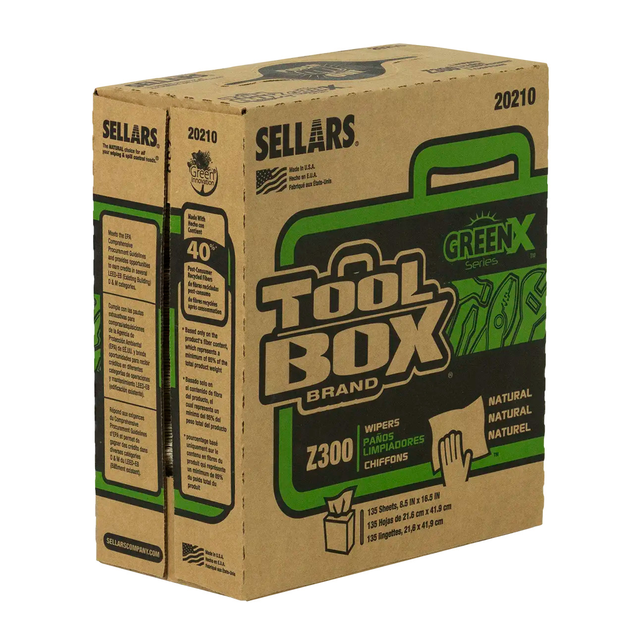 TOOLBOX® GreenX Z300 Wipers - Pop-Up Box Natural (135 Sheets