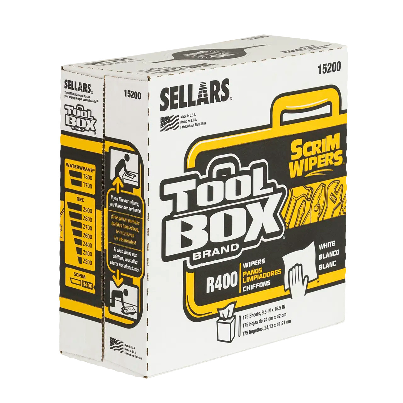 TOOLBOX® Scrim R400 Wipers - Pop-Up Box (175 Sheets, White) | High
