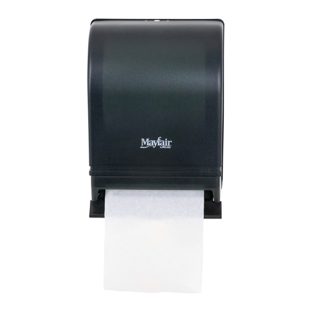 Mayfair commercial hard roll paper towel dispenser with manual push-bar lever for controlled paper towel dispensing