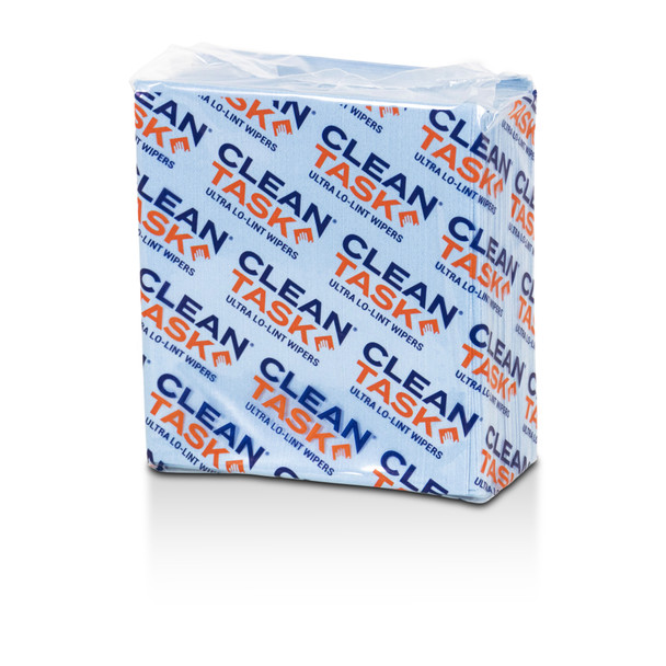 Angled view of Sellars Ultra Lo-Lint S700 wipers quarterfold box, highlighting low-lint disposable cloths for contamination-sensitive environments