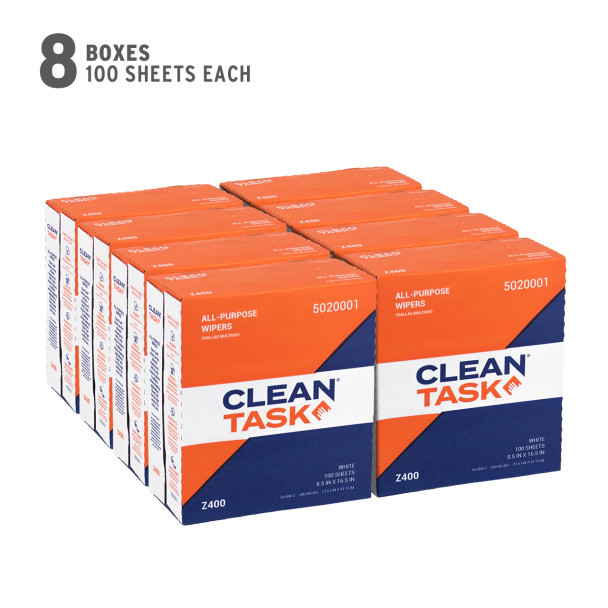 Case of Sellars Clean Task Z400 pop-up wipers with multiple boxes for bulk industrial and facility cleaning