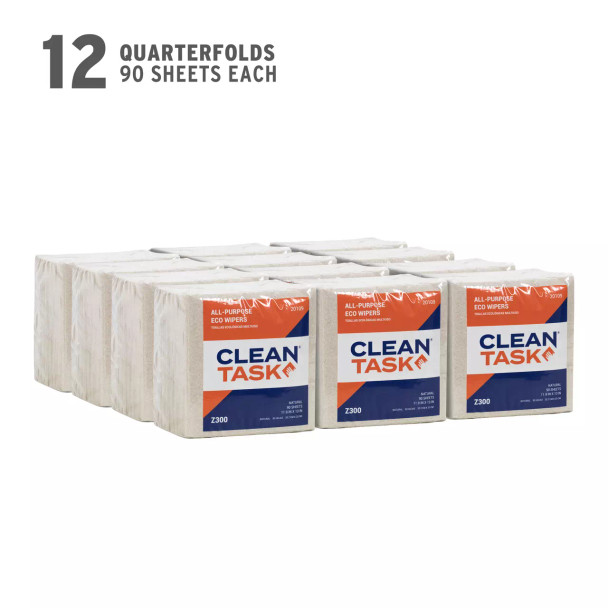 Clean Task Eco Z300 natural quarterfold package containing 90 all-purpose wipers