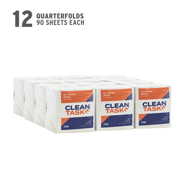 Clean Task All-Purpose Z300 Quarterfold white package containing 90 light-duty industrial cleaning wipers