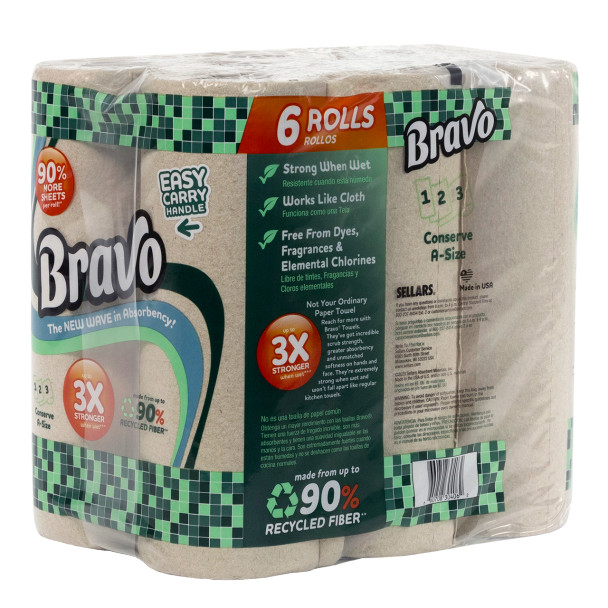 Bravo Kitchen Paper Towels 6-pack package for home, office and commercial cleaning