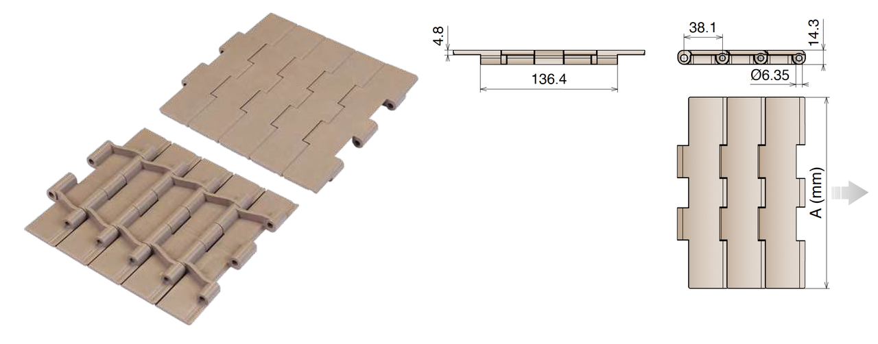 Straight Running Acetal Chain LF 821 K750 - 190.5mm wide - Arnott