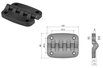 Large PA Hinge 102 X 80mm - 11mm Thick, Ø8.5 Holes