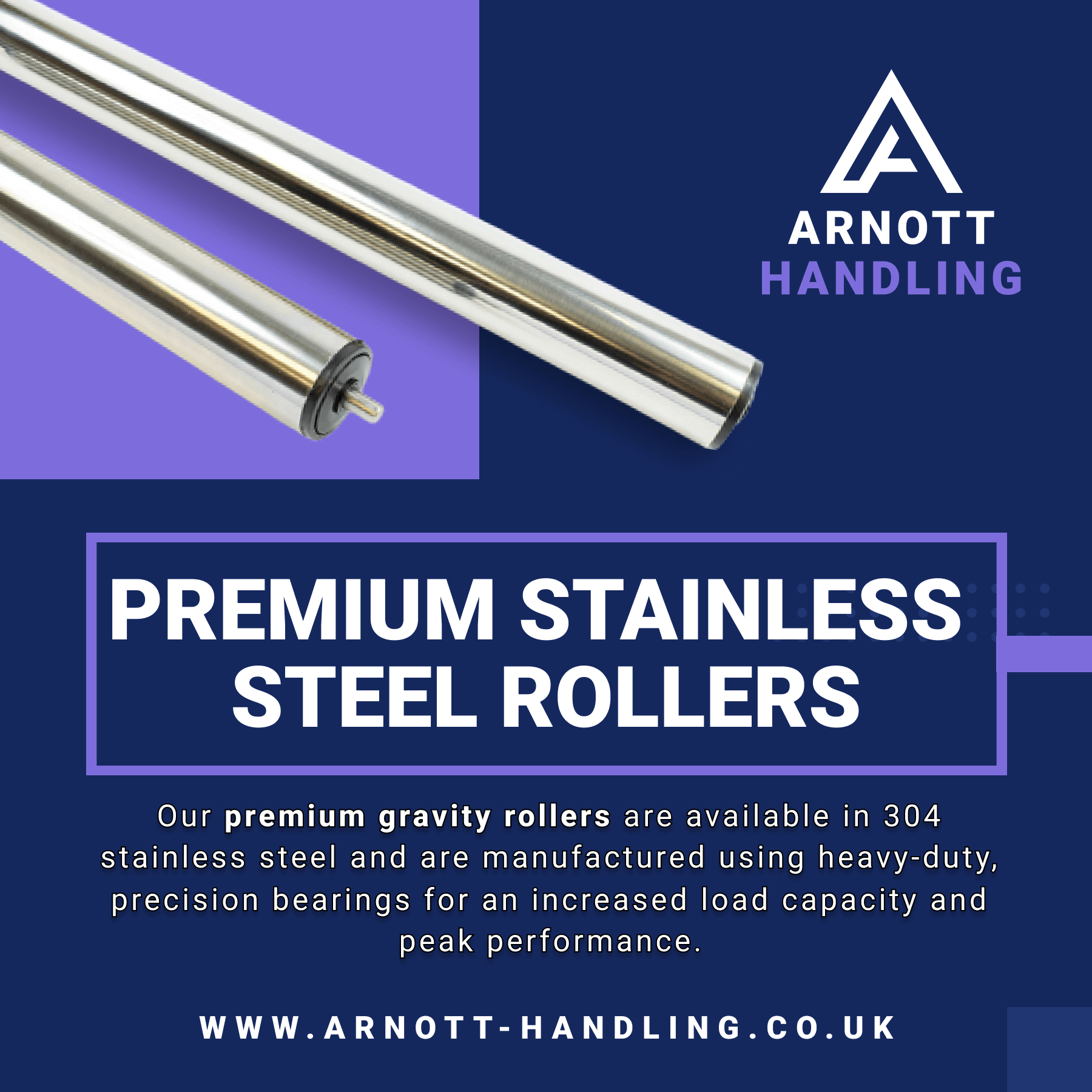 Premium Stainless Steel Rollers Extended Range Arnott Handling