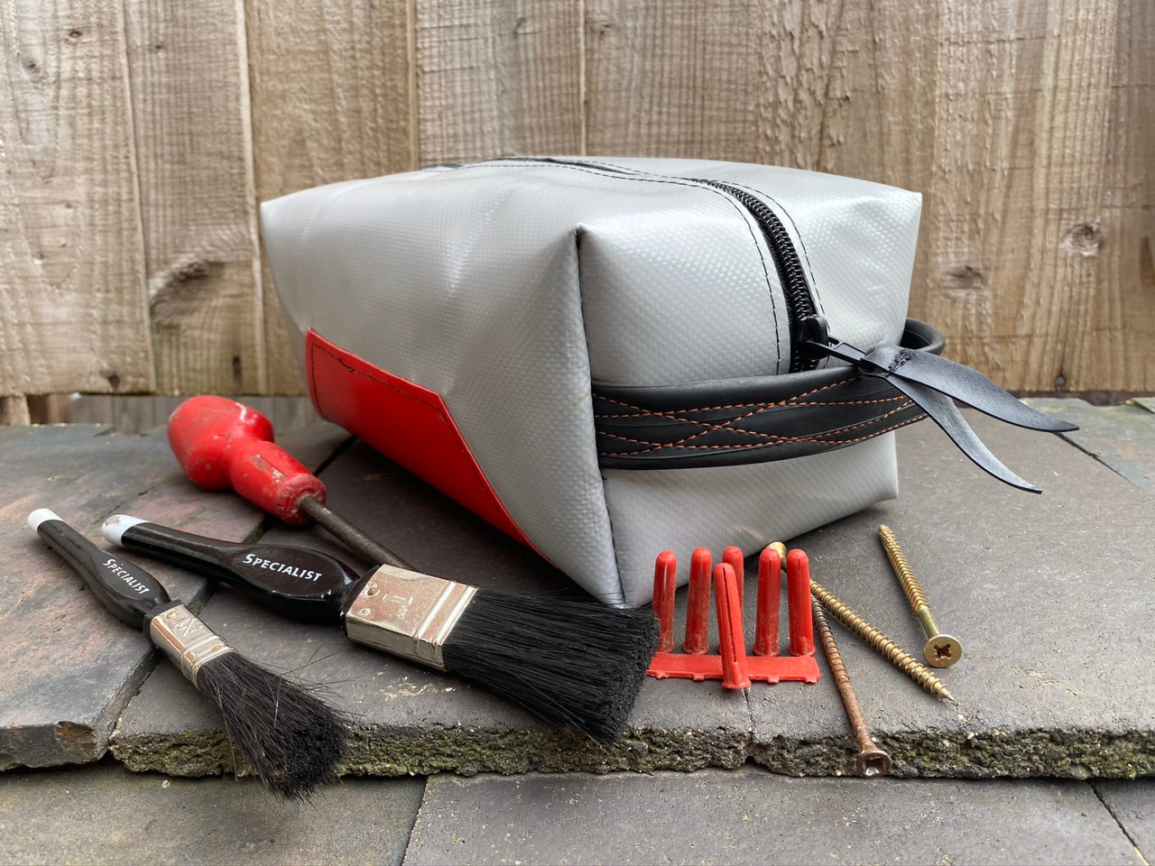 Recycled Lorry Curtain Cube Bags - Size 3 Red and Grey 