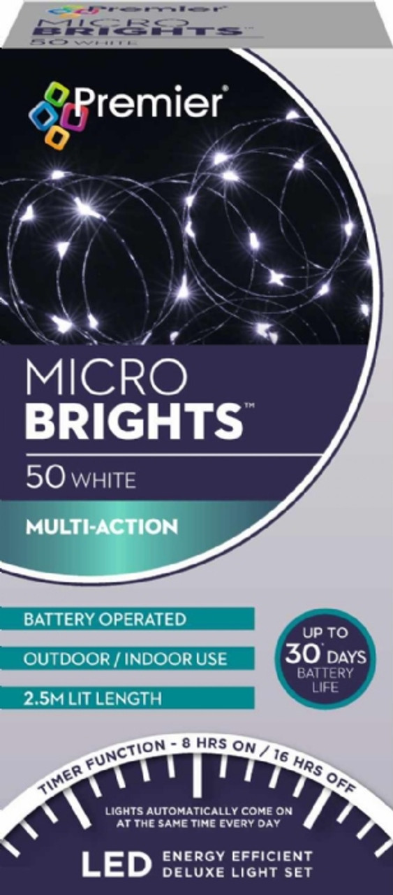 50 LED White Microbrights Battery Operate