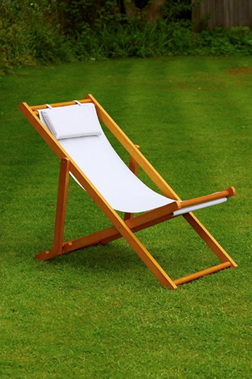 Wooden Deckchair 4position off White/Linen   -  LOCAL DELIVERY ONLY