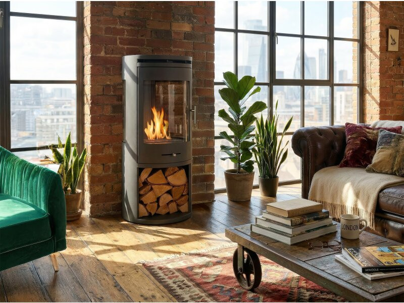 OKO S7 Bio Ethanol Panoramic Stove with Log Storage 