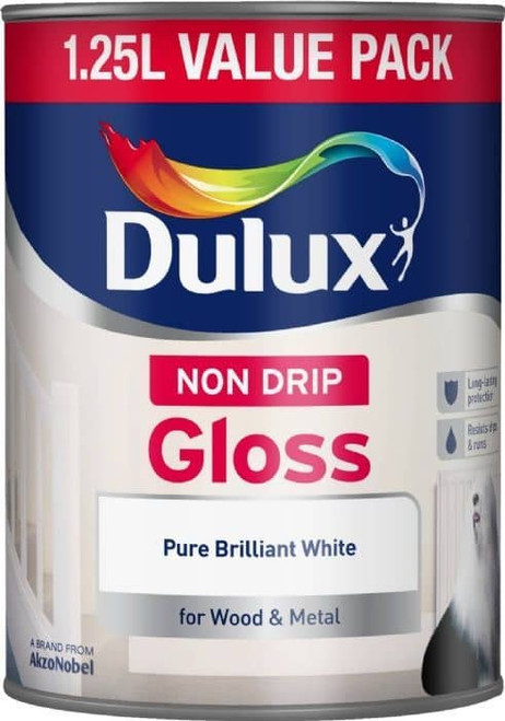 Dulux Non Drip 1.25Ltr Gloss Pure Brilliant White  LOCAL DELIVERY ONLY