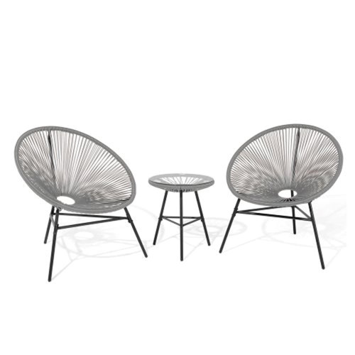 Grey Rattan Bistro Set Glass Table  -  LOCAL DELIVERY ONLY