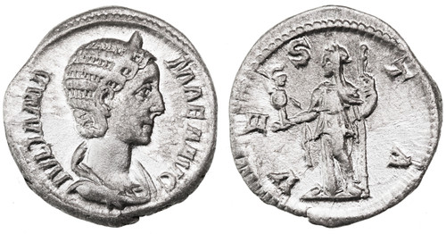 Julia Mamaea AR Denarius, About Extremely Fine,  Rome, 226 C.E.